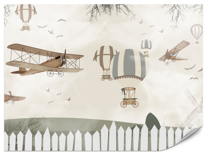 Fototapeta Samoloty i balony w stylu retro 300x210cm 987977