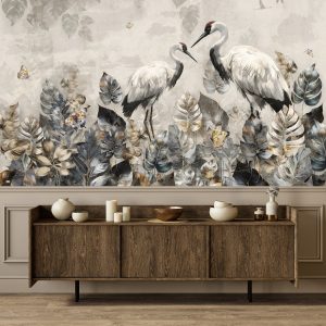 Fototapeta Żurawie na abstrakcyjnych liściach 200x140cm 984957 Fototapeta Żurawie na abstrakcyjnych liściach 200x140cm 984957