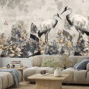 Fototapeta Żurawie na abstrakcyjnych liściach 450x315cm 984756 Fototapeta Żurawie na abstrakcyjnych liściach 450x315cm 984756