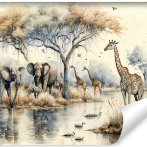 Fototapeta ZWIERZĘTA Akwarela Pejzaż Ptaki 208x146cm 238801