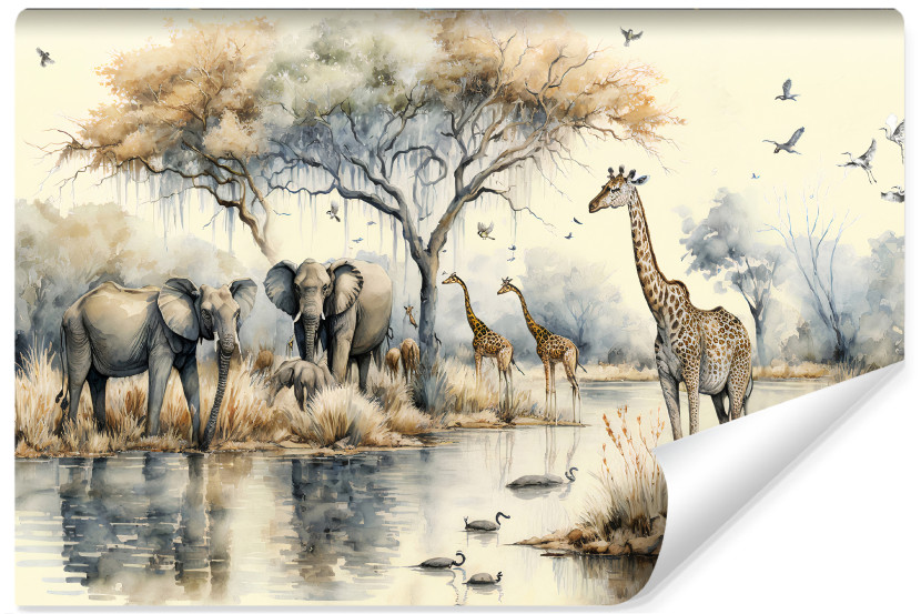 Fototapeta ZWIERZĘTA Akwarela Pejzaż Ptaki 416x254cm 238610
