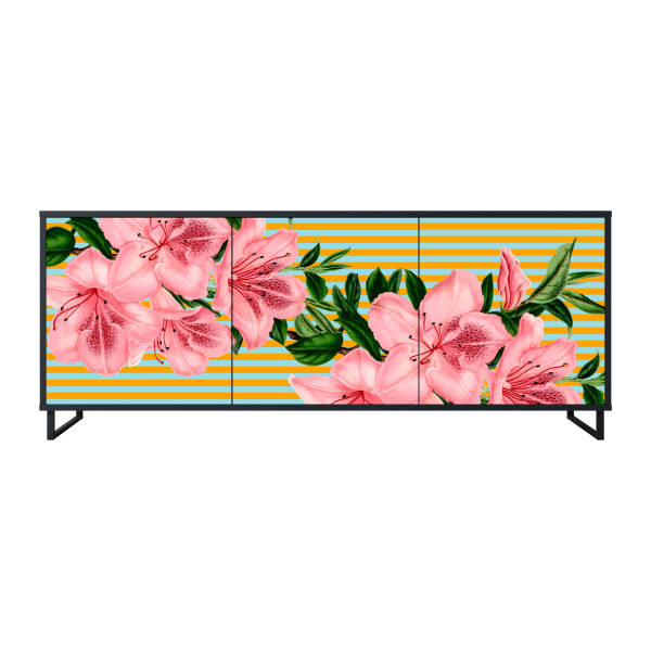FRAGILE BEAUTY Komoda 3 drzwi Czarna-Metalowa ramka czarna 441839