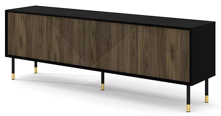 Frezowana szafka pod TV czarny + orzech pacyfik - Maro 692459