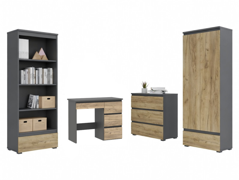 Funkcjonalny zestaw mebli do pokoju młodzieżowego NEO 03 antracyt-craft 989788