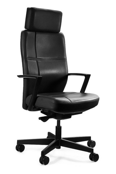 Gabinetowy fotel biurowy Sonoma czarny skóra naturalna 299556