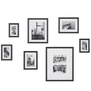 Galeria ścienna ramki z haczykami 7 sztuk czarna 337514 Galeria ścienna ramki z haczykami 7 sztuk czarna 337514