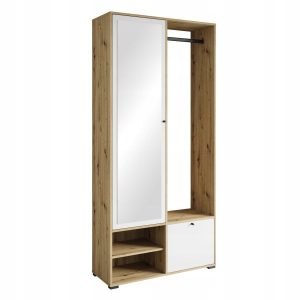 Garderoba 90 szafa do przedpokoju, lustro, półki, drążek, artisan/biały mat 509544