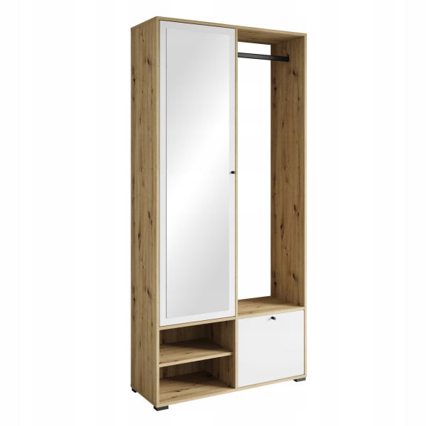 Garderoba 90 szafa do przedpokoju, lustro, półki, drążek, artisan/biały mat 509544
