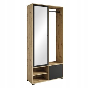 Garderoba 90 szafa do przedpokoju, lustro, półki, drążek artisan/czarny mat 803363