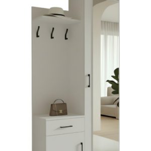 Garderoba 90cm / Szafka na Buty z Wieszakami i Lustrem | 90x190cm | BIAŁA 961474