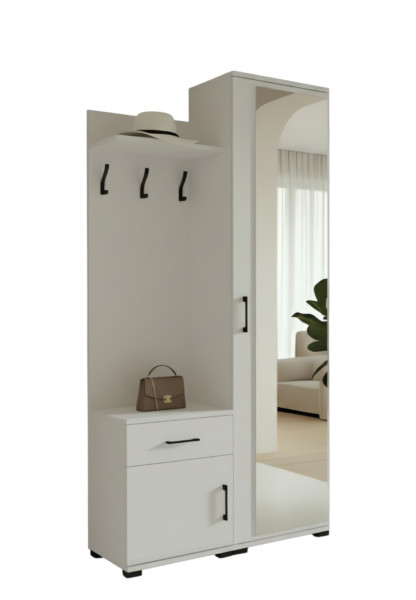 Garderoba 90cm / Szafka na Buty z Wieszakami i Lustrem | 90x190cm | BIAŁA 961474
