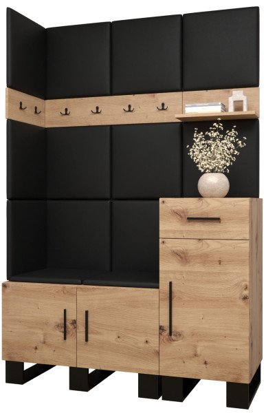 Garderoba do przedpokoju ARTIN 10 artisan + ekoskóra czarna 89537