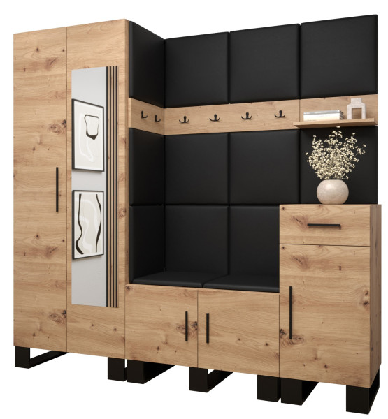 Garderoba do przedpokoju ARTIN 13 artisan + ekoskóra czarna 89526