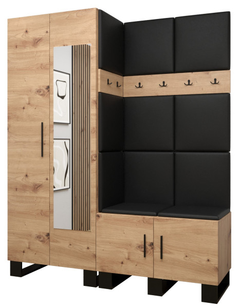 Garderoba do przedpokoju ARTIN 14 artisan + ekoskóra czarna 89579