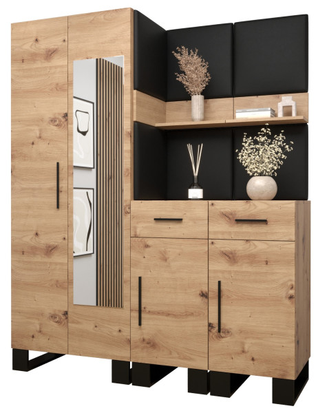 Garderoba do przedpokoju ARTIN 15 artisan + ekoskóra czarna 89602