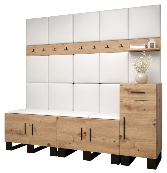 Garderoba do przedpokoju ARTIN 8 artisan + ekoskóra biała 89523