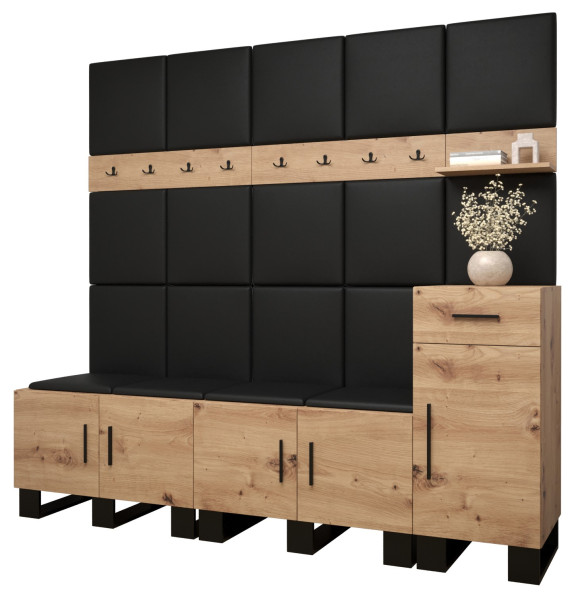 Garderoba do przedpokoju ARTIN 8 artisan + ekoskóra czarna 89629