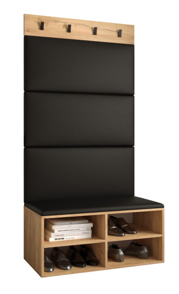 Garderoba do przedpokoju MIRO 2 dąb craft + ekoskóra czarna 90378