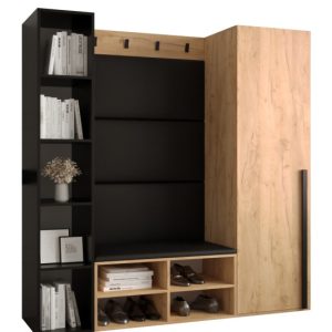 Garderoba do przedpokoju MIRO 3 dąb craft + ekoskóra czarna 90386 Garderoba do przedpokoju MIRO 3 dąb craft + ekoskóra czarna 90386