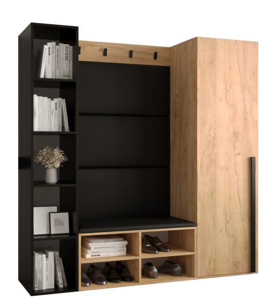 Garderoba do przedpokoju MIRO 3 dąb craft + ekoskóra czarna 90386