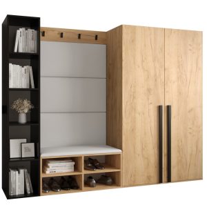 Garderoba do przedpokoju MIRO 4 dąb craft + ekoskóra biała 90340 Garderoba do przedpokoju MIRO 4 dąb craft + ekoskóra biała 90340