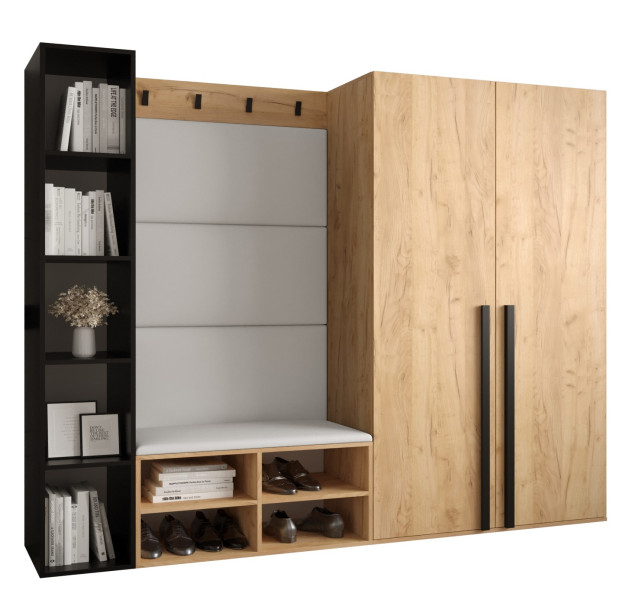Garderoba do przedpokoju MIRO 4 dąb craft + ekoskóra biała 90340