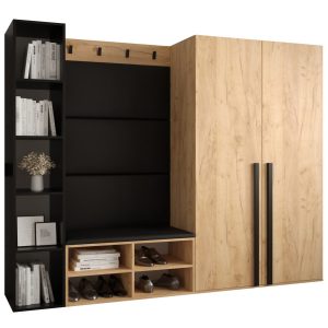 Garderoba do przedpokoju MIRO 4 dąb craft + ekoskóra czarna 90385 Garderoba do przedpokoju MIRO 4 dąb craft + ekoskóra czarna 90385