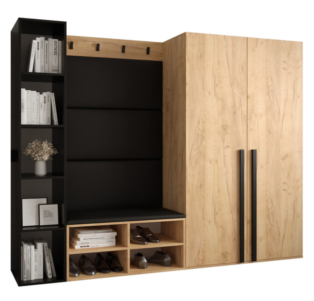 Garderoba do przedpokoju MIRO 4 dąb craft + ekoskóra czarna 90385