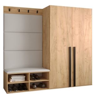 Garderoba do przedpokoju MIRO 5 dąb craft + ekoskóra biała 90325