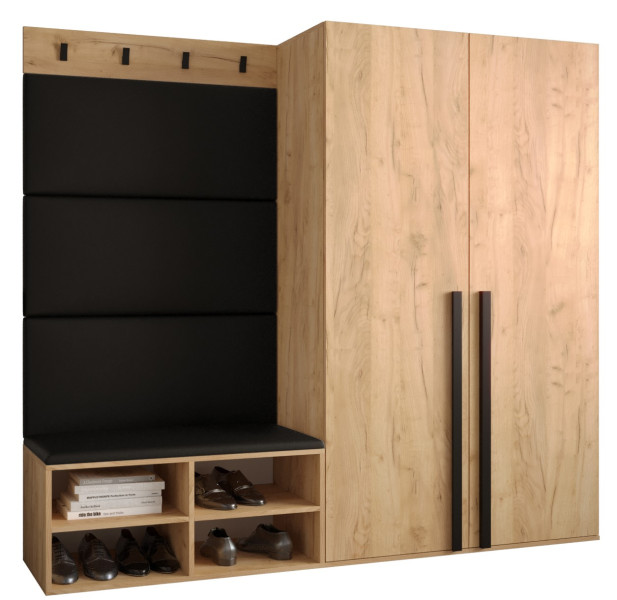 Garderoba do przedpokoju MIRO 5 dąb craft + ekoskóra czarna 90368