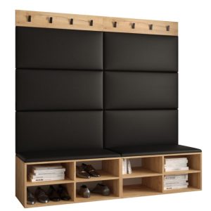 Garderoba do przedpokoju MIRO 7 dąb craft + ekoskóra czarna 91295 Garderoba do przedpokoju MIRO 7 dąb craft + ekoskóra czarna 91295