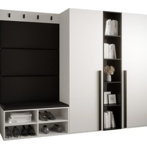 Garderoba do przedpokoju MIRO 8 biały + ekoskóra czarna 91305 Garderoba do przedpokoju MIRO 8 biały + ekoskóra czarna 91305