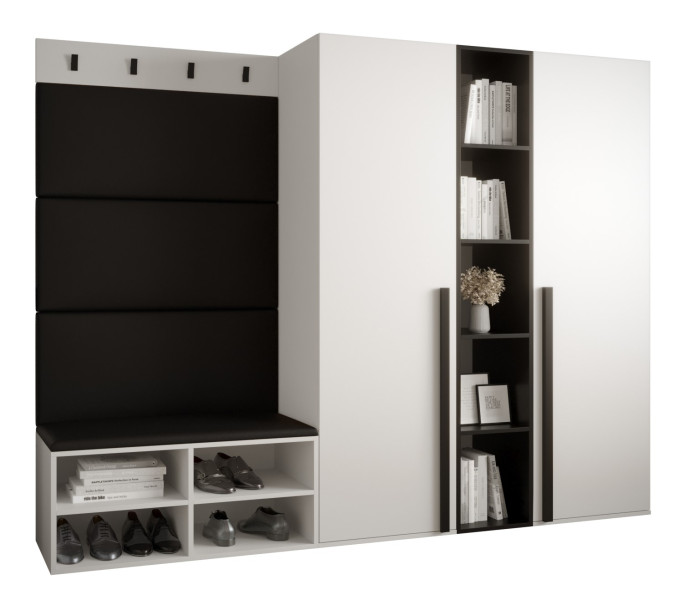 Garderoba do przedpokoju MIRO 8 biały + ekoskóra czarna 91305