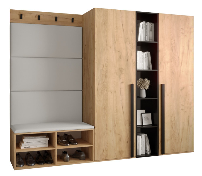 Garderoba do przedpokoju MIRO 8 dąb craft + ekoskóra biała 91279