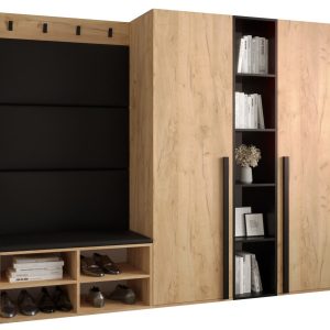 Garderoba do przedpokoju MIRO 8 dąb craft + ekoskóra czarna 91456 Garderoba do przedpokoju MIRO 8 dąb craft + ekoskóra czarna 91456