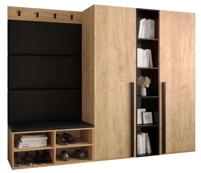 Garderoba do przedpokoju MIRO 8 dąb craft + ekoskóra czarna 91456