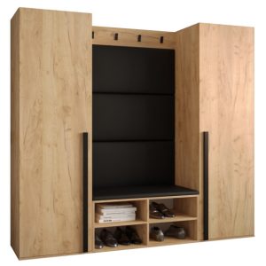 Garderoba do przedpokoju MIRO 9 dąb craft + ekoskóra czarna 91449 Garderoba do przedpokoju MIRO 9 dąb craft + ekoskóra czarna 91449