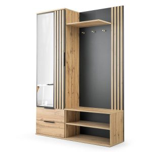 Garderoba do przedpokoju z lustrem LUGIO Dąb Wotan + Czarny 355294 Garderoba do przedpokoju z lustrem LUGIO Dąb Wotan + Czarny 355294