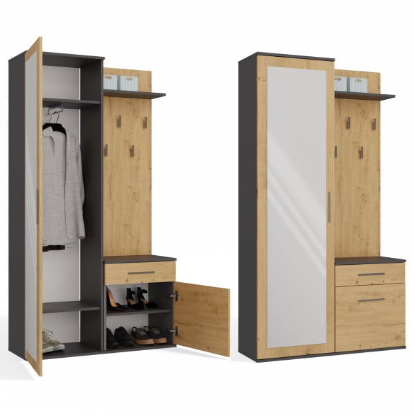 Garderoba DUO antracyt dąb artisan praktyczny zestaw 3w1 132183