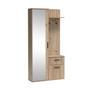 Garderoba Luks z lustrem, wieszakami i półkami 97×195×30 dąb artisan 783742 Garderoba Luks z lustrem, wieszakami i półkami 97×195×30 dąb artisan 783742
