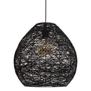 LAMPA WISZĄCA Mona czarna BAWEŁNIANY KLOSZ rustykalna 438636 LAMPA WISZĄCA Mona czarna BAWEŁNIANY KLOSZ rustykalna 438636