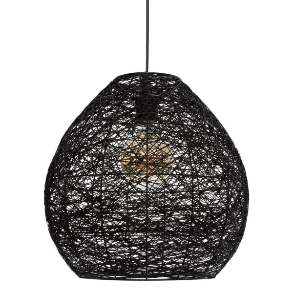 LAMPA WISZĄCA Mona czarna BAWEŁNIANY KLOSZ rustykalna 438636