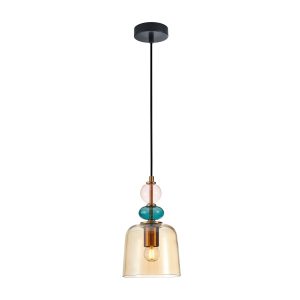 Lampa wisząca mosiądz-bursztynowy-czarna-zielona NAMOS 1xE27x40W Italux 854737 Lampa wisząca mosiądz-bursztynowy-czarna-zielona NAMOS 1xE27x40W Italux 854737