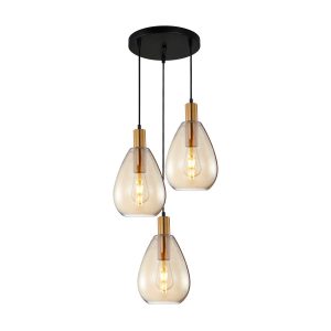 Lampa wisząca mosiądz-bursztynowy-czarna ZULO 3xE27x40W Italux 846189 Lampa wisząca mosiądz-bursztynowy-czarna ZULO 3xE27x40W Italux 846189