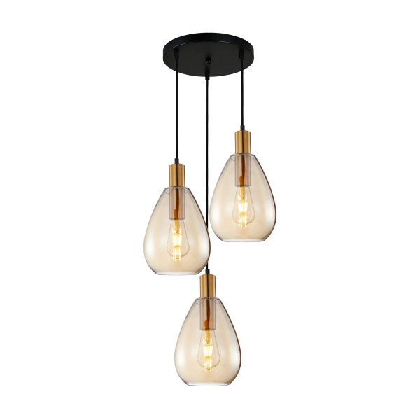 Lampa wisząca mosiądz-bursztynowy-czarna ZULO 3xE27x40W Italux 846189