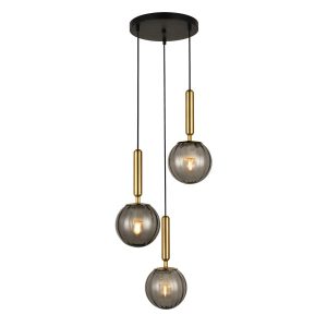 Lampa wisząca mosiężno-dymiona Ravena 3xE27x5W wym: 120x35x35 cm Italux 854783 Lampa wisząca mosiężno-dymiona Ravena 3xE27x5W wym: 120x35x35 cm Italux 854783