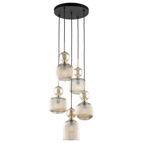 Lampa Wisząca Na Kole Tk Lighting Sophia 5Xe14 Ryflowane Klosze Koniakowe 994274