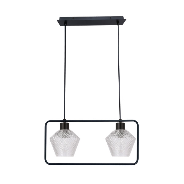Lampa wisząca Niko karbowane klosze czarno-bezbarwny 2xE27x40W Candellux 988587