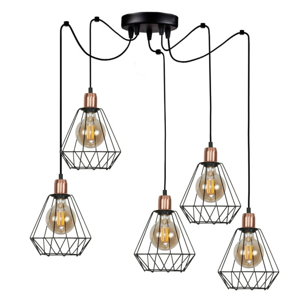 Lampa wisząca pająk EDYLIT LED druciany klosz loft 5xE27 SALEN 14-570 1005203
