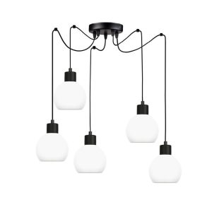 Lampa wisząca pająk EDYLIT loft białe klosze 5xE27 MOKA 14-120 do salonu 1005192 Lampa wisząca pająk EDYLIT loft białe klosze 5xE27 MOKA 14-120 do salonu 1005192